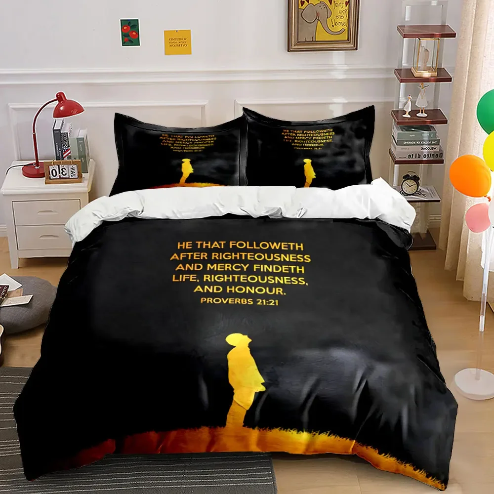 3Pcs Christian Bible Verse Bedding Set, Proverbs 21:21 