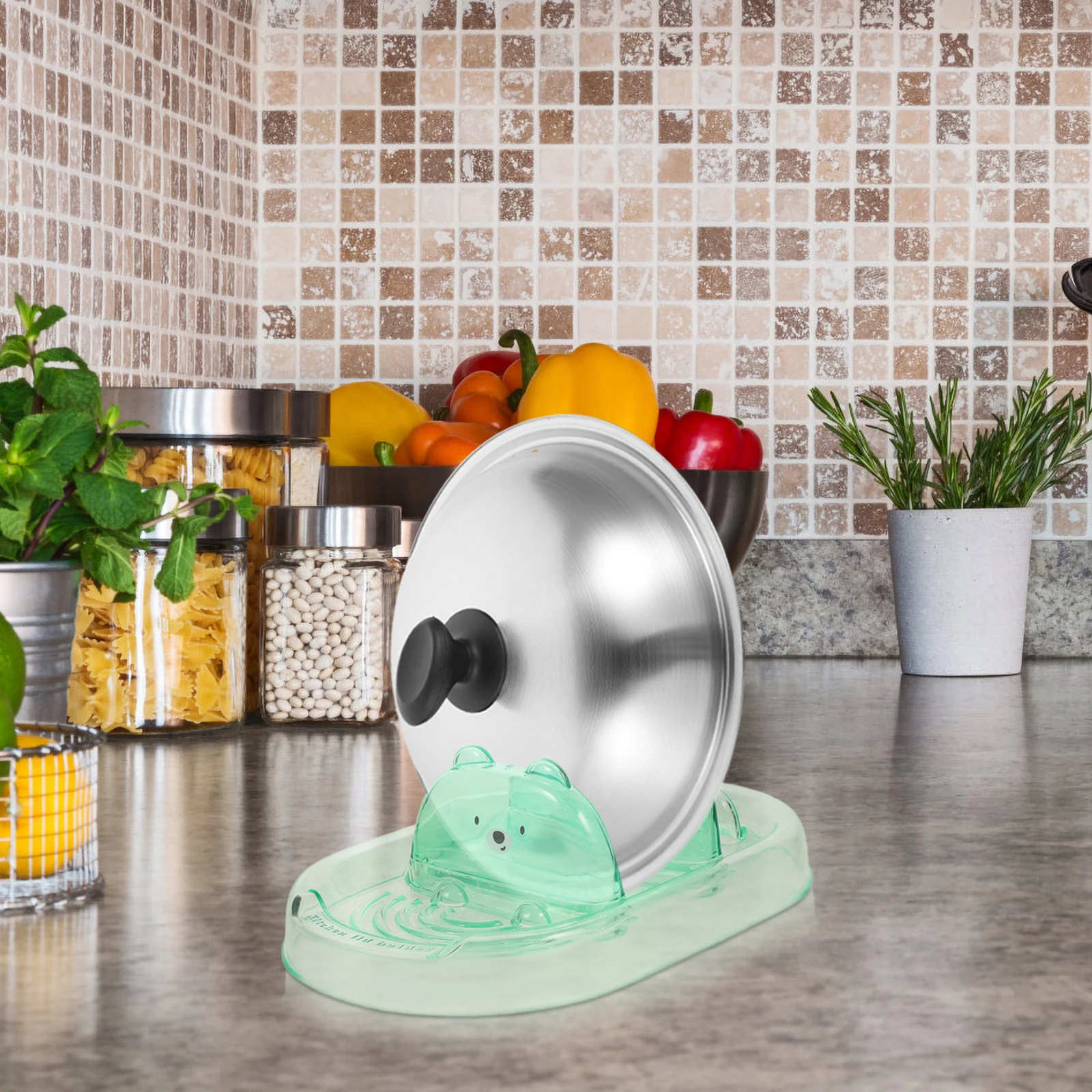 

Pot Lid Rack Kitchen Spoon Rest Countertop Holder Multi Function Wear Resistant Plastic Pan Lid Table Rack Storage