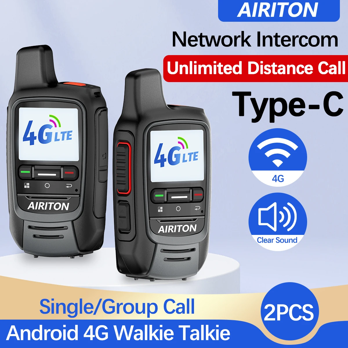 

2 Pack Global POC 4G Network Radio Walkie Talkie 5000 kilometers Remote Type-C Group Call Two Way Radio With US SIM Card