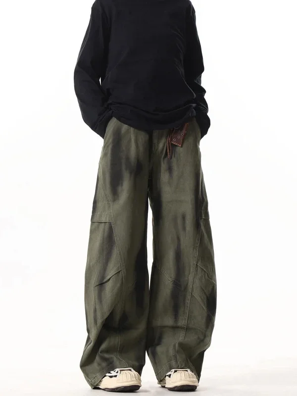 

Мужские брюки в американском ретро-стиле с эффектом потертости, широкие, свободного прямого кроя, струящиеся, стильные, для работы и повседневной носки, трендовые