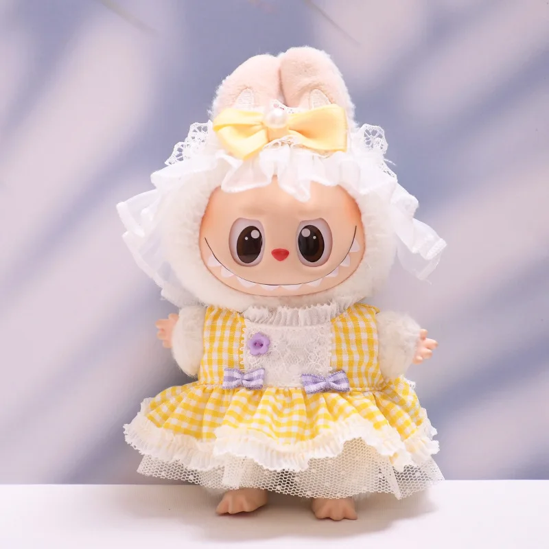 Completi per bambole Labubu 1-3 generazione da 17 cm |   Abito floreale scozzese e accessorio per capelli in pizzo |   Abiti per accessori pendenti Labubu