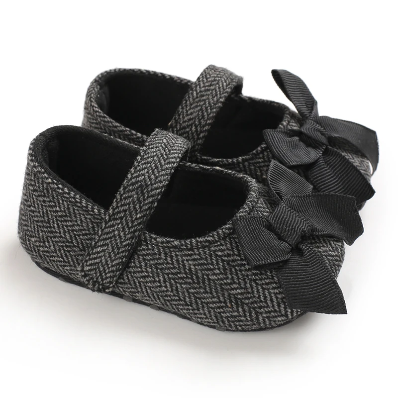 Black Trendy Bow Baby Princess Shoes 12 Months Old Newborn Shallow Mouth Walking Small Single Shoes