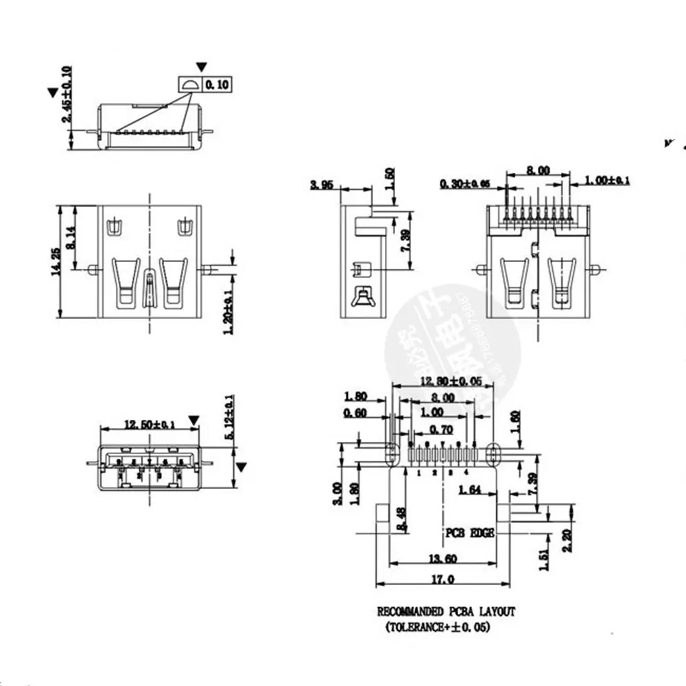 1 Pcs Mini USB Connector USB3.0-AF/Sink plate piercing SMT USB 9Pin interface for original notebook PCB Board USB Socket Female