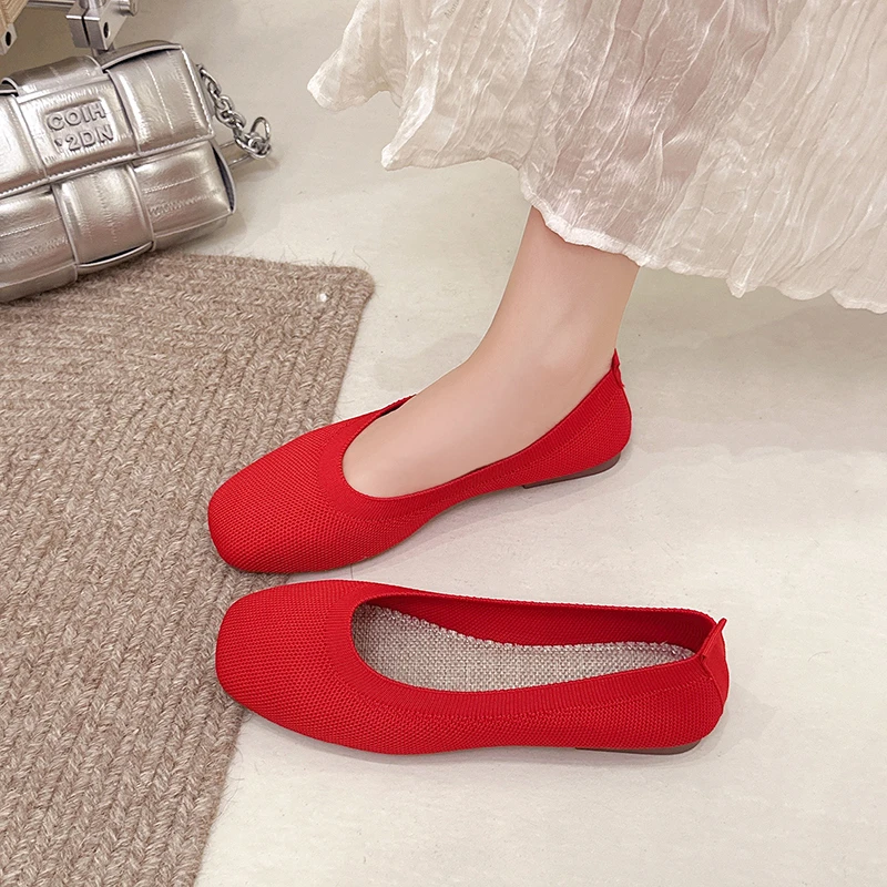 

Flat Soft-soled Soft Upper Square-toe Women's Slip-on Shoes, Easy-wear Casual Slip-ons, Shallow Mouth Versatile Style