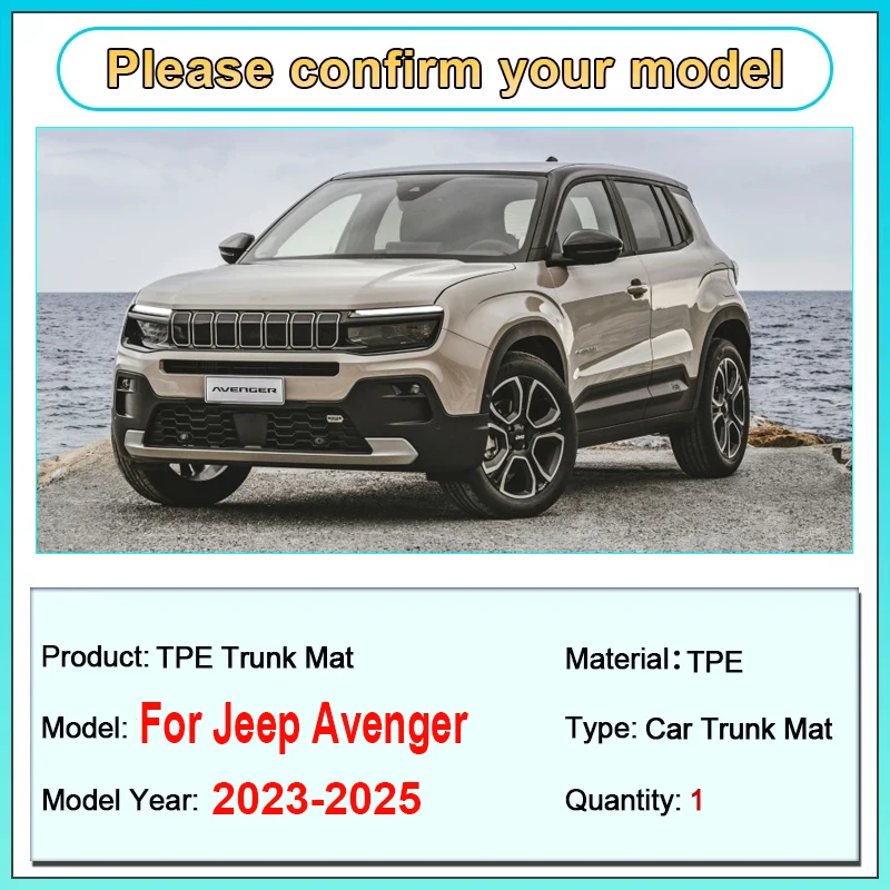 TPE Auto Trunk Mat For Jeep Avenger Accessories 2025 2024 2023 Car Trunk Pad Boot Carpet Storage Mats Prevent Dirt Tools Bodykit