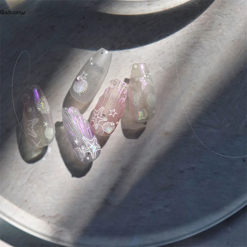 

1 Sheet Ocean Shell Jellyfish Nail Stickers Colorful Shell Conch Seastar Adhesive Nail Decal Mermaid Aurora Beach Shell Slider