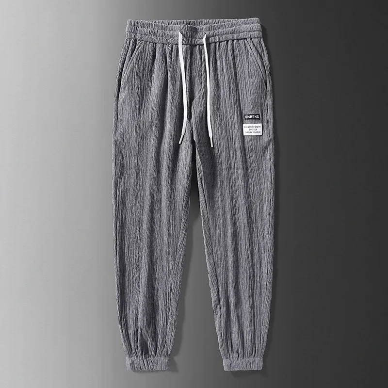 Ultra-Thin Qui-Dry Breathable Linen Ice Silk Men's Casual Work Pants Wear-Resistant Dirt-Resistant Nine-Piece Pants