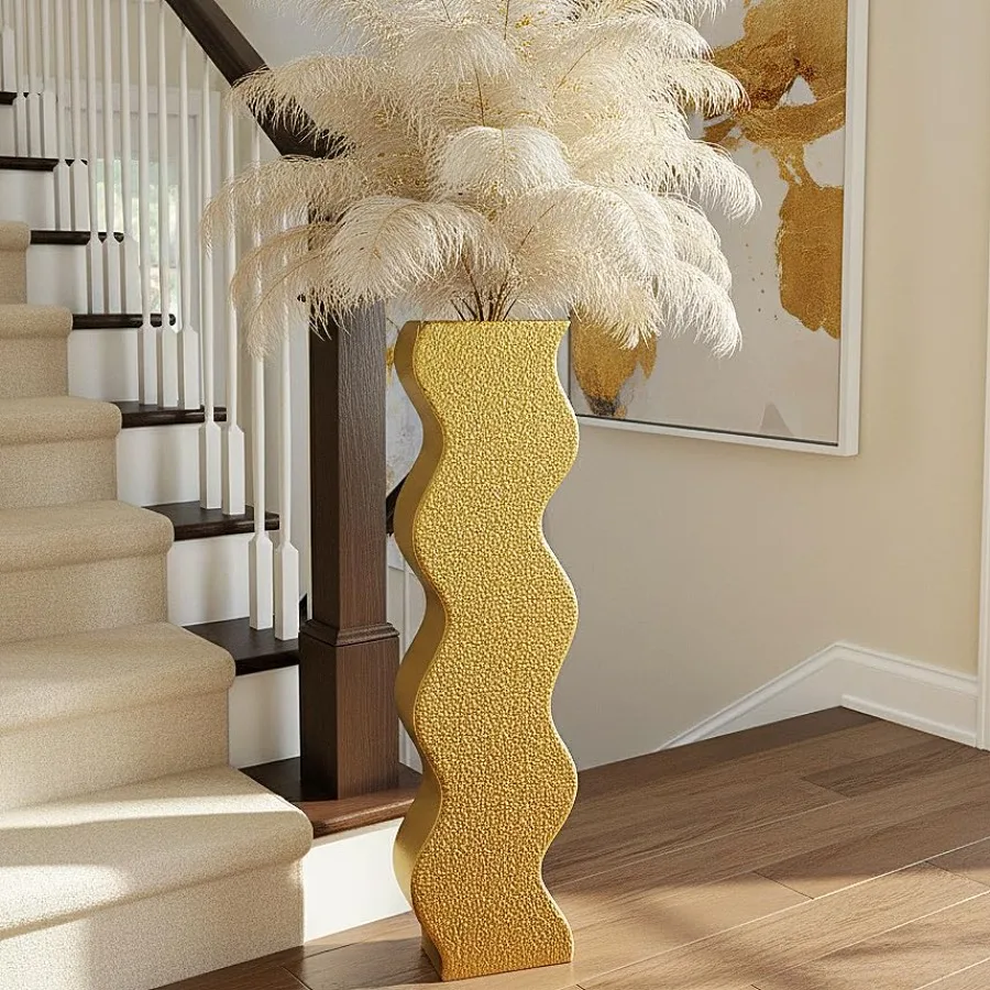 

Напольная ваза Wave для декора, 23,6 дюйма в высоту, элегантная ваза для цветов, пампасной травы, перьев, сухих стеблей, современная ваза для домашнего декора