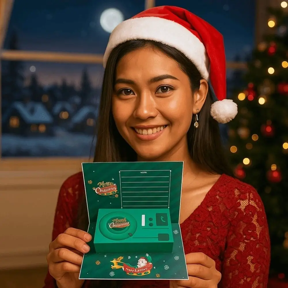 30 ثانية مسجل بطاقة المعايدة المغناطيسي زر بطاريات الفونوغراف نعمة بطاقة ثلاثية الأبعاد ورقة الصوت عيد الميلاد صندوق تسجيل #4