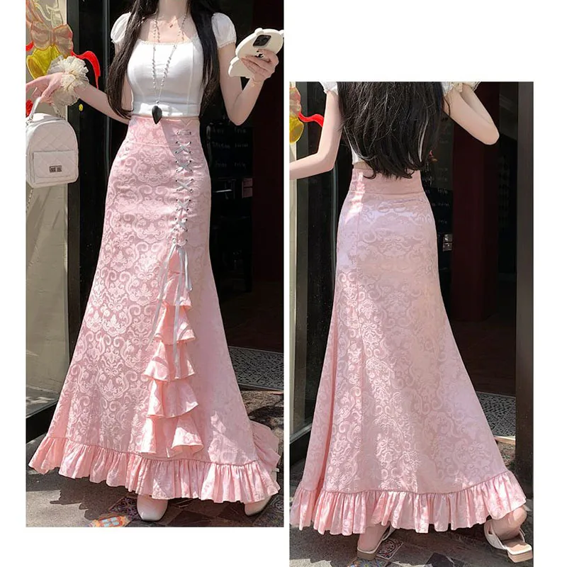 

Ladies New Spring Snd Summer Joker Comfortable Soft Fishtail Strap Waist Trim Print Semi-Strap High Waist Elegant Print Skirt