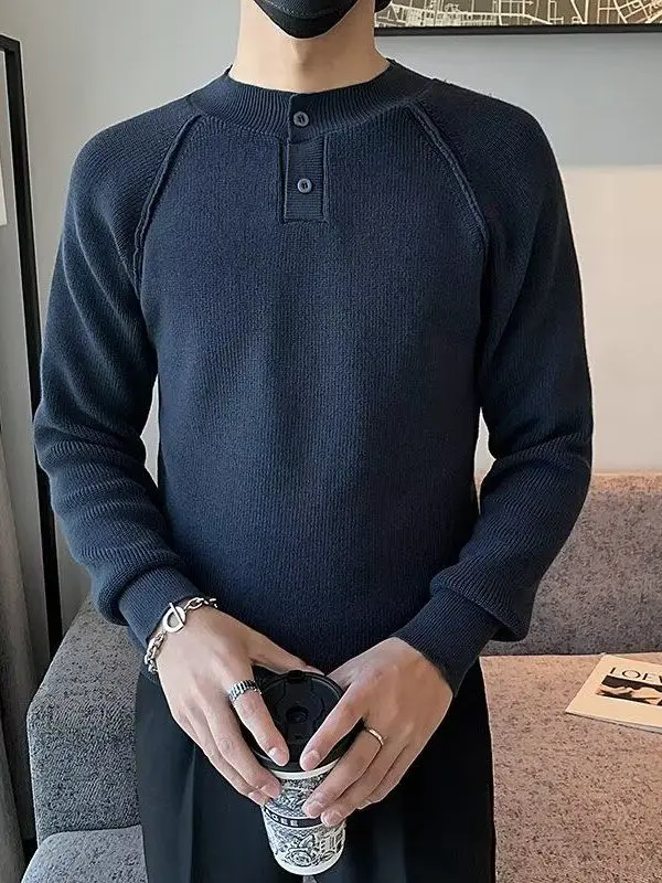 

Повседневный однотонный вязаный свитер с вышивкой, тонкий полосатый базовый слой Генри, мужские осенне-зимние удобные толстовки Faion...