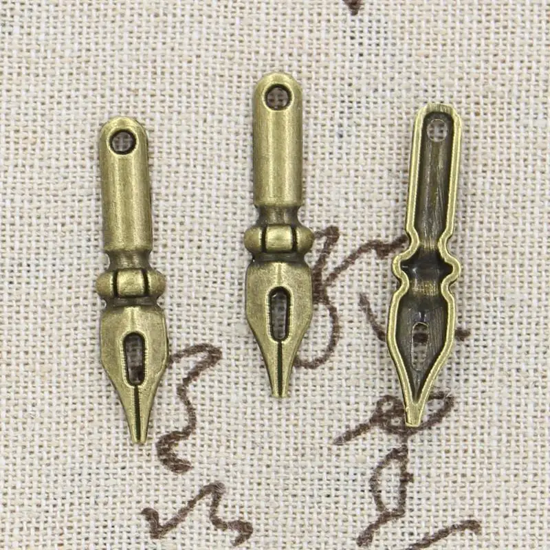 15 sztuk Charms rocznika atramentu stalówka pióro 32x7mm Antique Making wisiorek fit, w stylu Vintage tybetański brąz srebrny kolor, ręcznie robiona biżuteria DIY