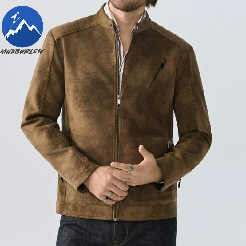 Maxbarley 2025 New Leather Jacket Top Layer Retro Tie Dye Leather Clothes Mens Stand Collar Motorcycle Riding Coat Autumn Youth