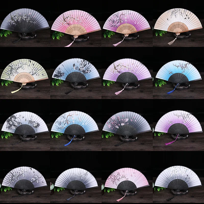 Vintage Silk Folding Hand Fan Chinese Japanese Bamboo Fans Craft Gifts Women Dance Performance Props Home Decoration Ornaments
