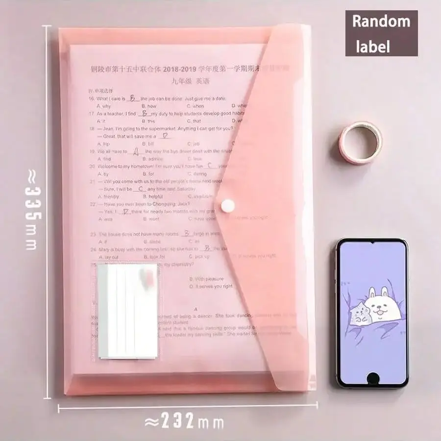 10/5 A4 Transparent Polypropylene File Bags with Press-Stud Closure, Waterproof Document Storage Pouch, Multiple Pastel Col (Pin