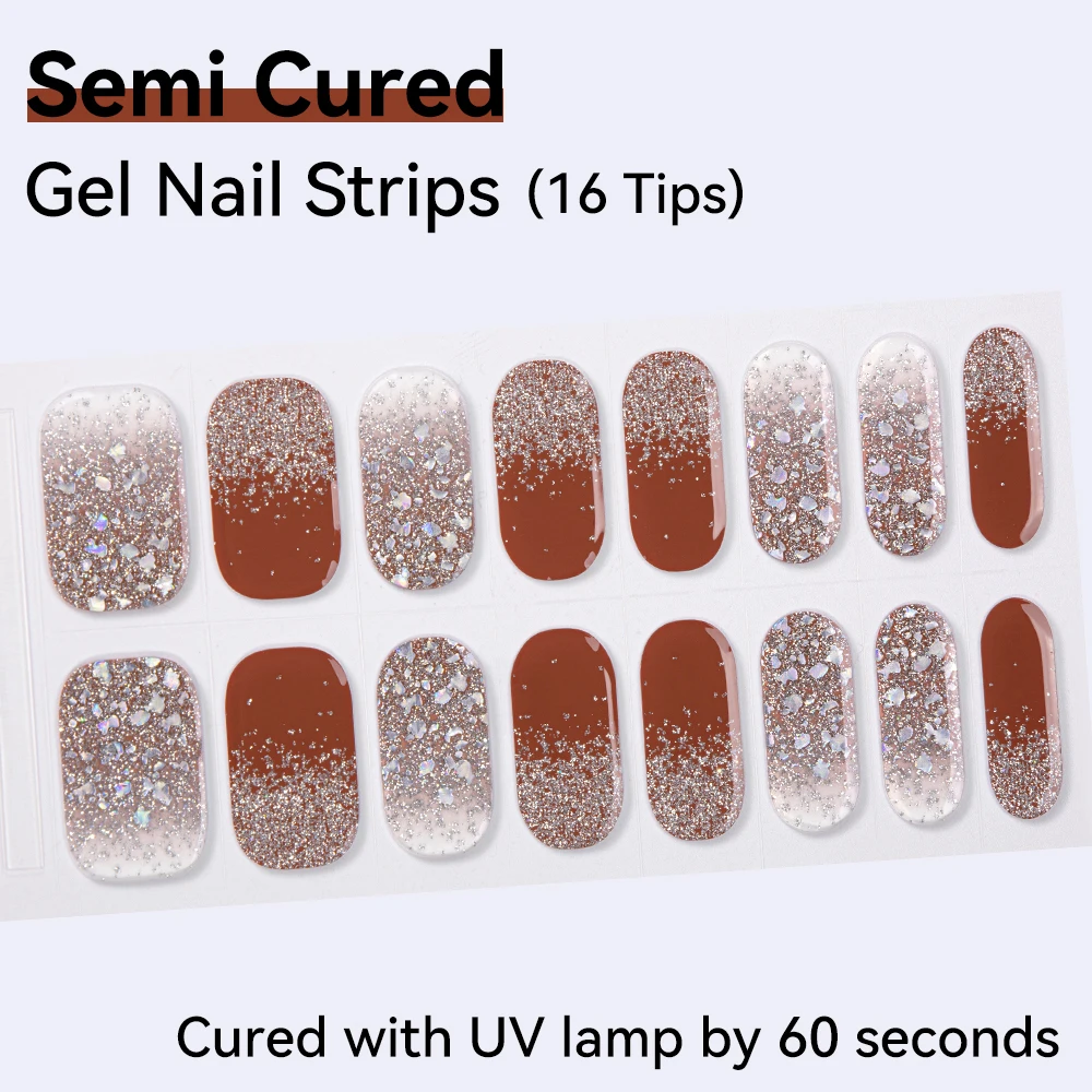 16Tips Gradient Starry Sky Glitter Semi Cured Nail Polish Decal Sparkling  Nail Sticker Adhesive Nail Wraps Manicure Decoration