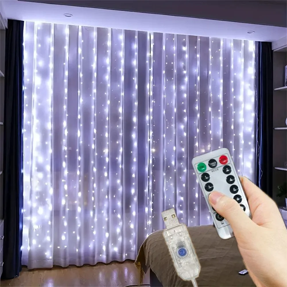 Christmas Decoration Remote Control USB Wedding Curtain Holiday Lights Festival 8 Mode Garland Led String Light for Bedroom Home