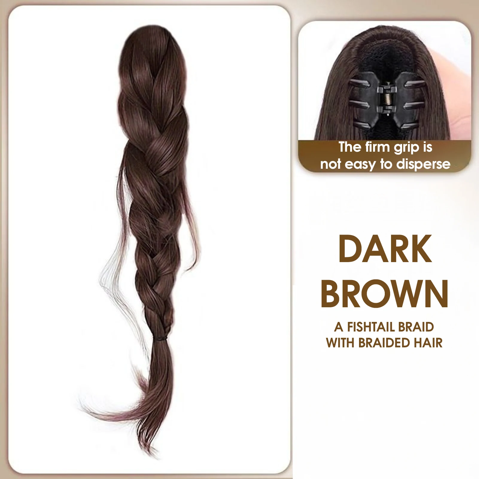 1pc Ponytail Extension Synthetic Braided Fishtail Hairpiece for Daily Casual Wear, Lazy Low Bun Claw Clip Hair Accessory