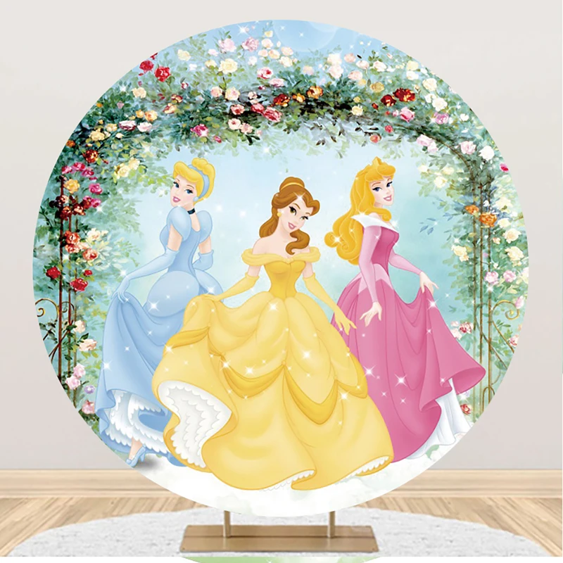 Princess Belle Cinderella Aurora Round Backdrop Background For Photography Baby Shower Girl Birthday Decorations Party Props