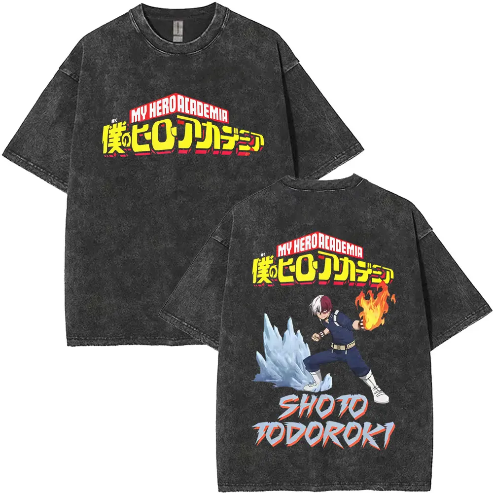 Washed Vintage Anime My Hero Academia Midoriya Izuku Eyes Graphic T Shirt Men Women Casual Cotton Manga T-shirts Tops Streetwear