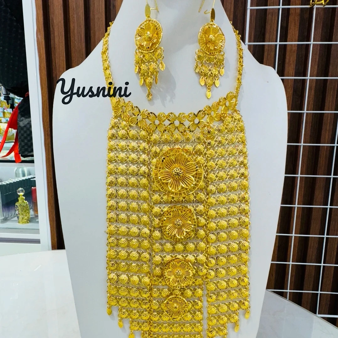 

Fashion New Dubai 24K Gold Plated Tassel Customized Necklace Earrings for Couples' Wedding Party Jewelry Set DD10723