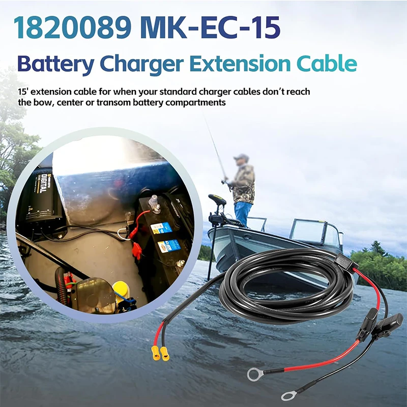 Replace for Minn Kota MK-EC-15 Battery Charger Extension Cable - 15 ft Battery Charger Output Extension Cable, 1820089