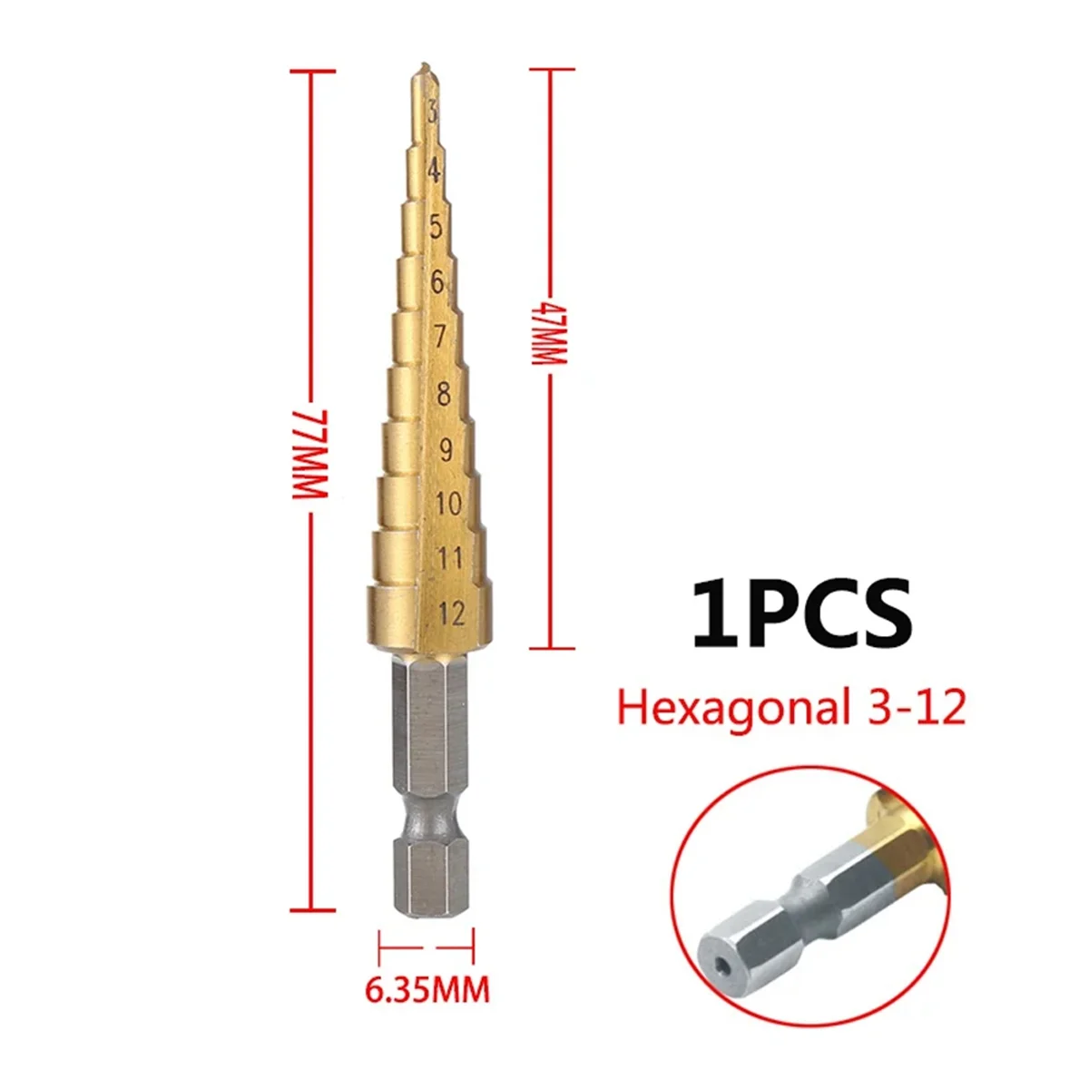 3-12mm HSS Straight Groove Step Drill Bit Wood Metal Hole Cutter Core Drill Bit Pagoda Drill Bit