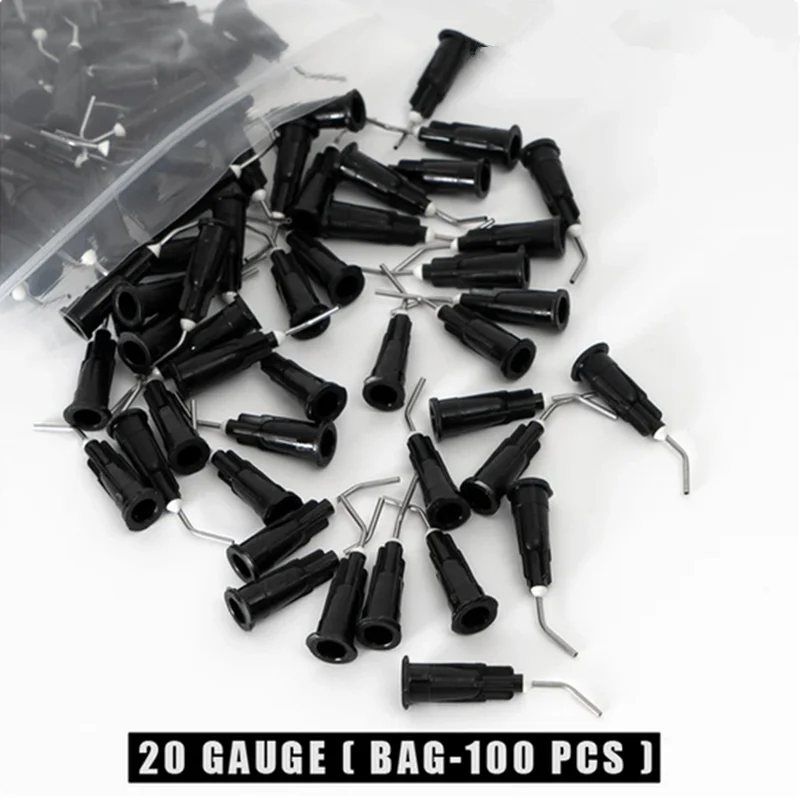 1000PCS 20 GAUGE PRE BENT FLOW DENTAL NEEDLE TIPS black FOR ETCH dental material