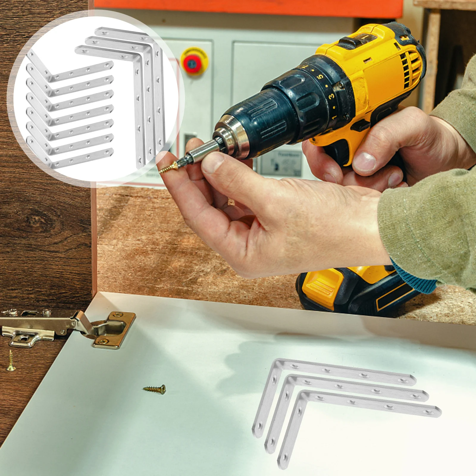 

10Pcs Stainless Steel 90 Degree L Brackets Heavy Duty Corner Braces for Shelves Cabinets Furniture Reinforcement