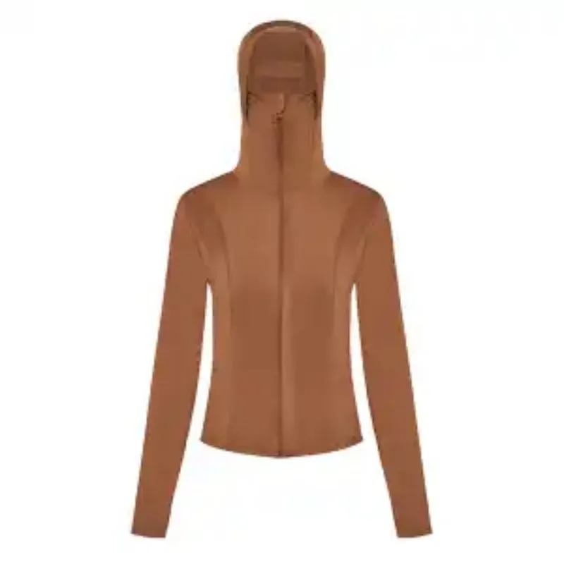 Women Cooling Sun Protection Jacket With Black Rubber Visor Hooded Zip Up Loose Breathable Summer Coat S-XXL