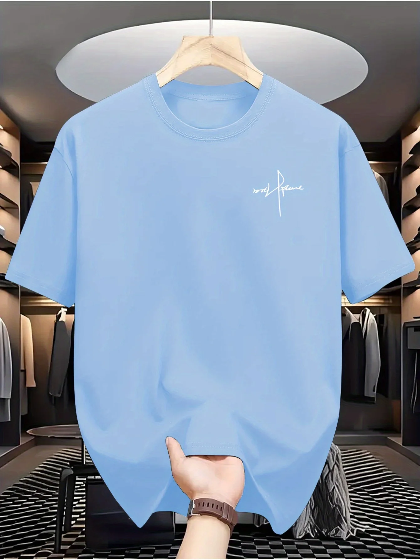 Men's summer 100 cotton fashionable casual sports loose plus size personalized letter printed round neck short sleeved T-shirt image 5