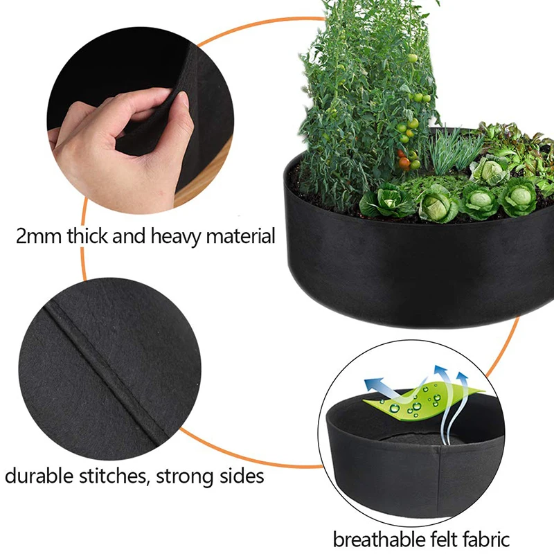 1pcs Felt Grow Bag Round Rectangle Garden Bed Flower Planter Plants Vegetable Nursery Pot Planting Container Multi-Sizes