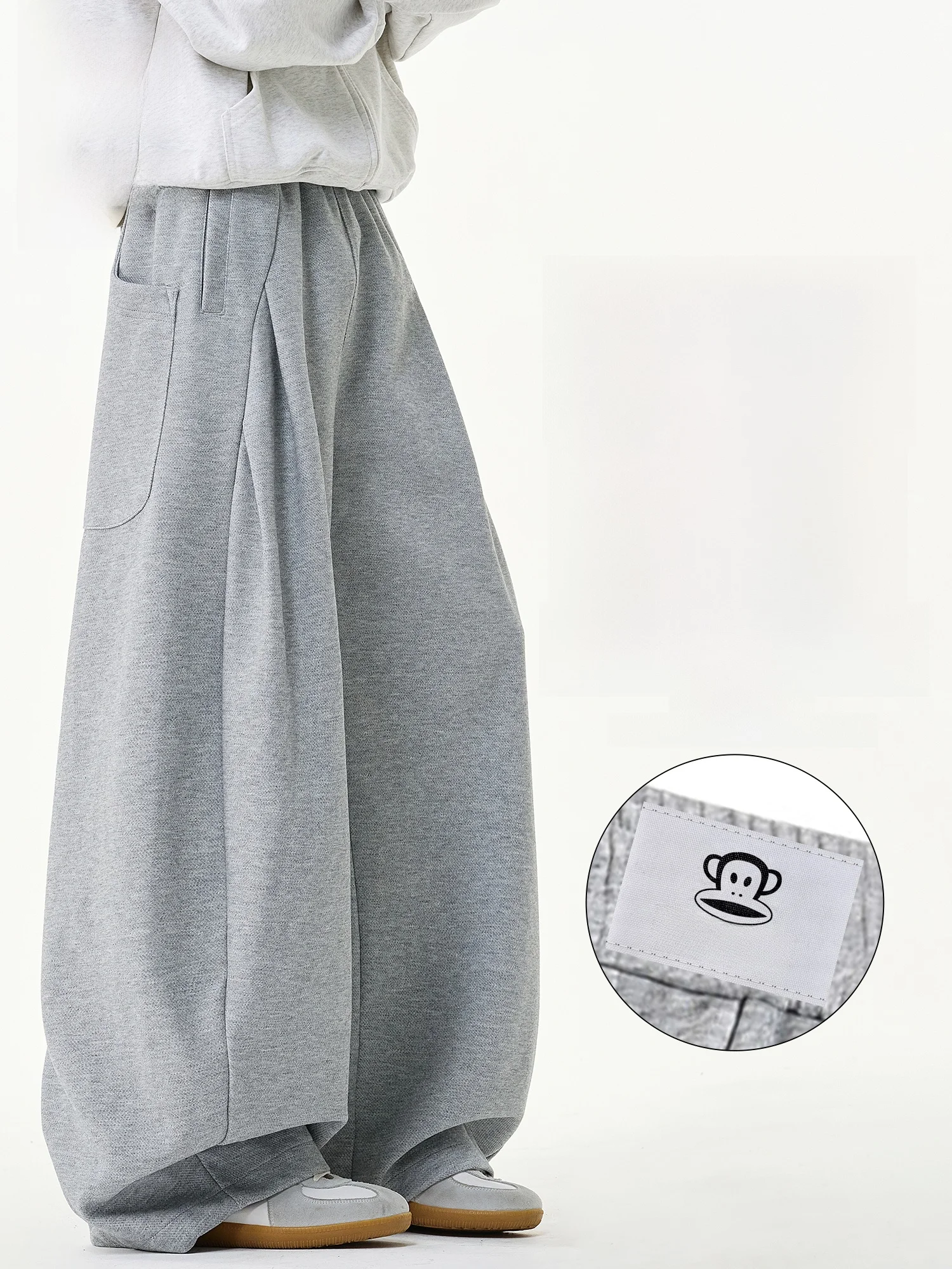 

PaulFrank Loose Casual Men's Sweatpants Winter American Trendy Brand Patchwork Pleated Wide Leg Pants Pure Color Leisure Swea...