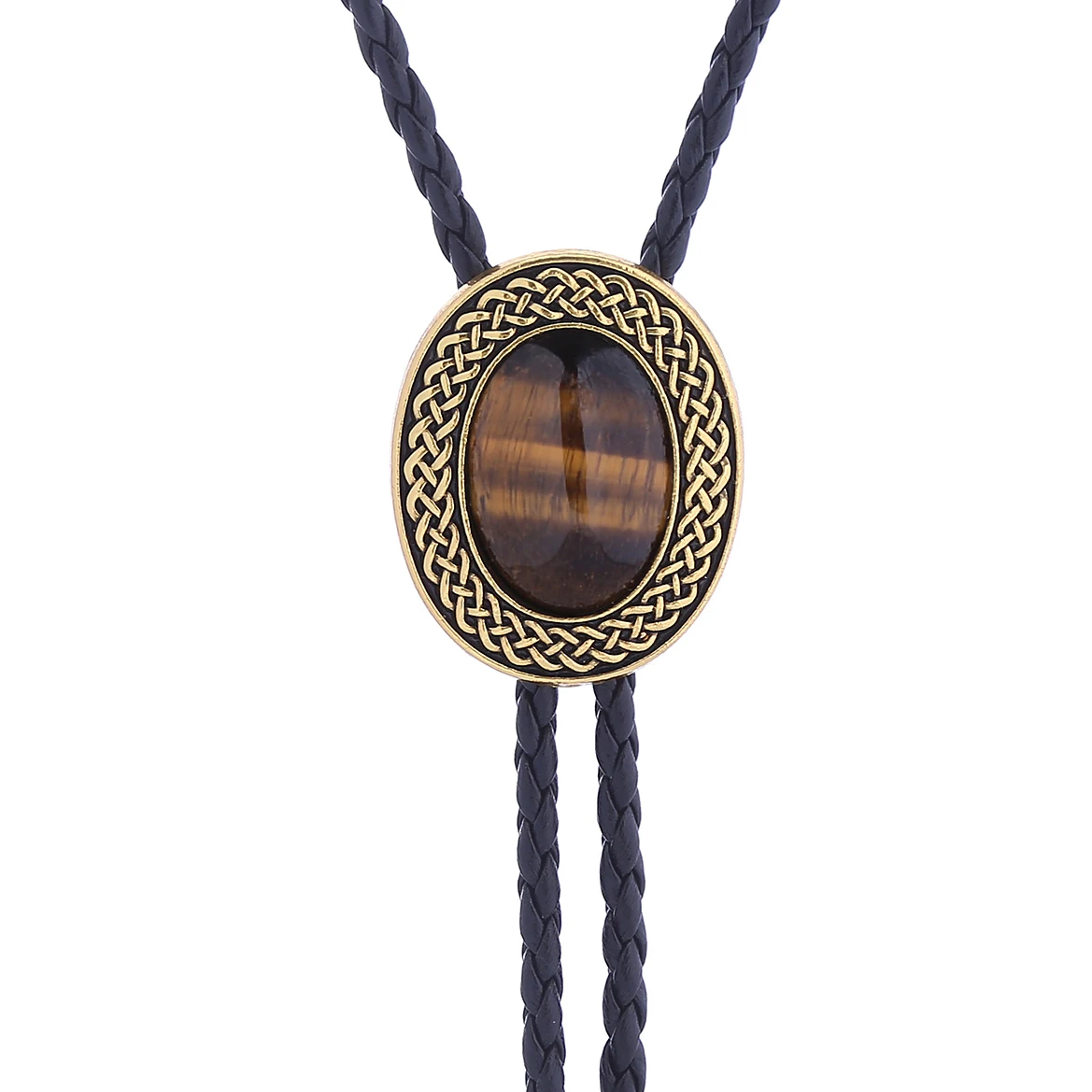 Celtic pattern oval retro bolo tie golden