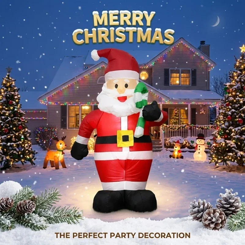 1.2m Christmas Inflatable Santa walking stick  Blow Up Outdoor Yard Lawn Decoration for Home Garden Winter Holiday Party