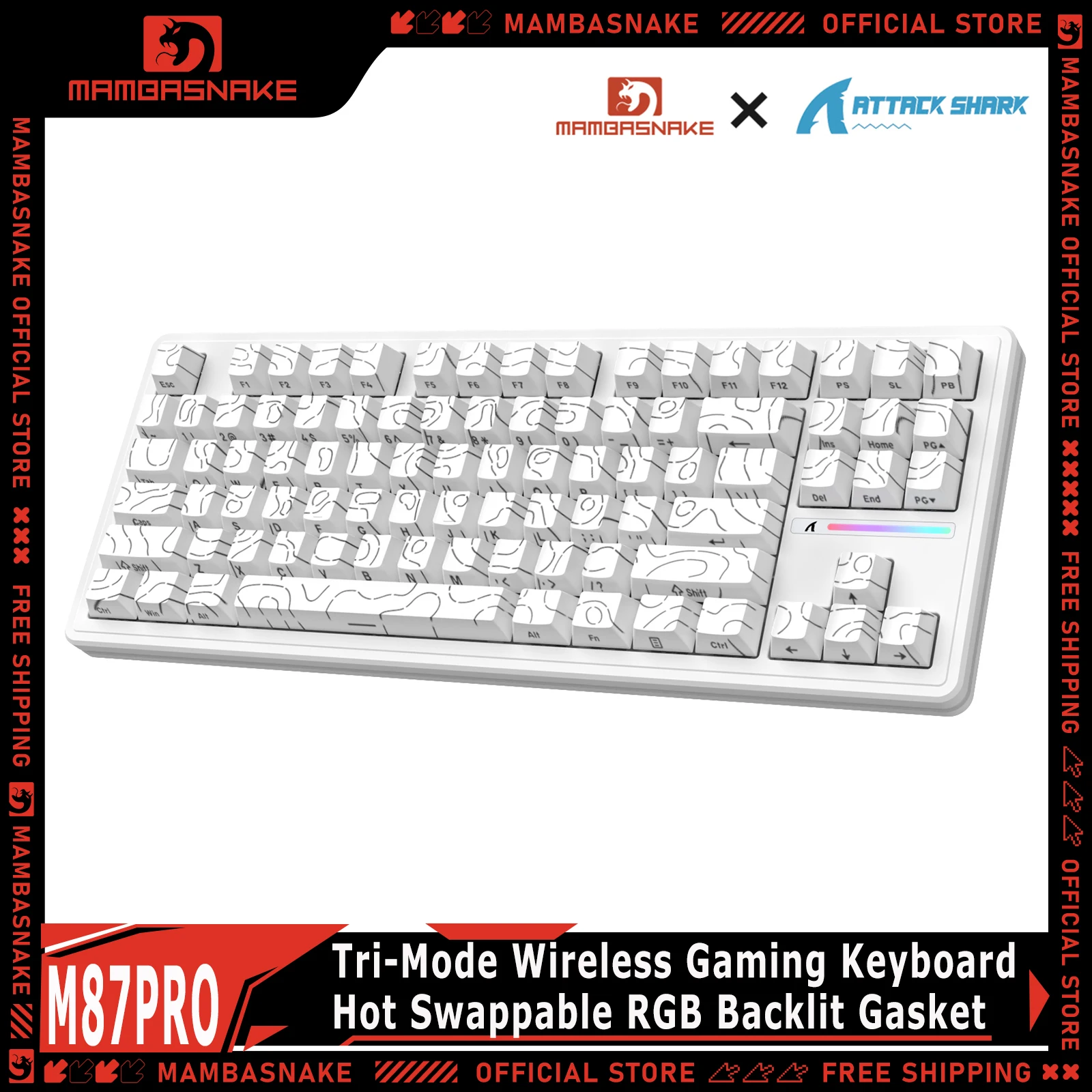 ATTACK SHARK M87PRO Tri-mode Wireless Mechanical Gaming Keyboard Hot Swappable RGB Backlit Gasket Structure For PC MAC