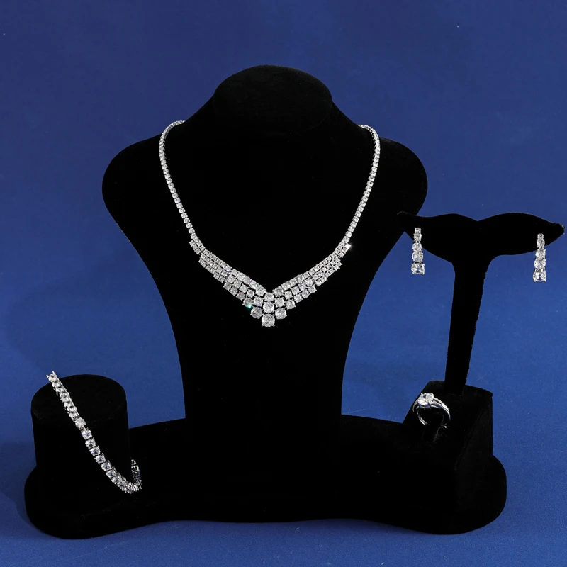 

Luxury Sparkling AAA Cubic Zirconia Drop Earring Necklace Bracelet Ring Dinner Dubai Nigeria Bridal Wedding 4pcs Jewelry Set