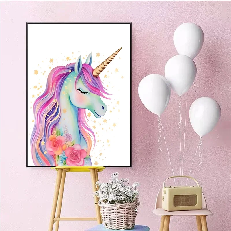 Cartoon Cute Unicorn Nursery Girl Room Pastel Rainbow Art Poster Canvas Painting Wall Prints Picture Children Room Home Decor
