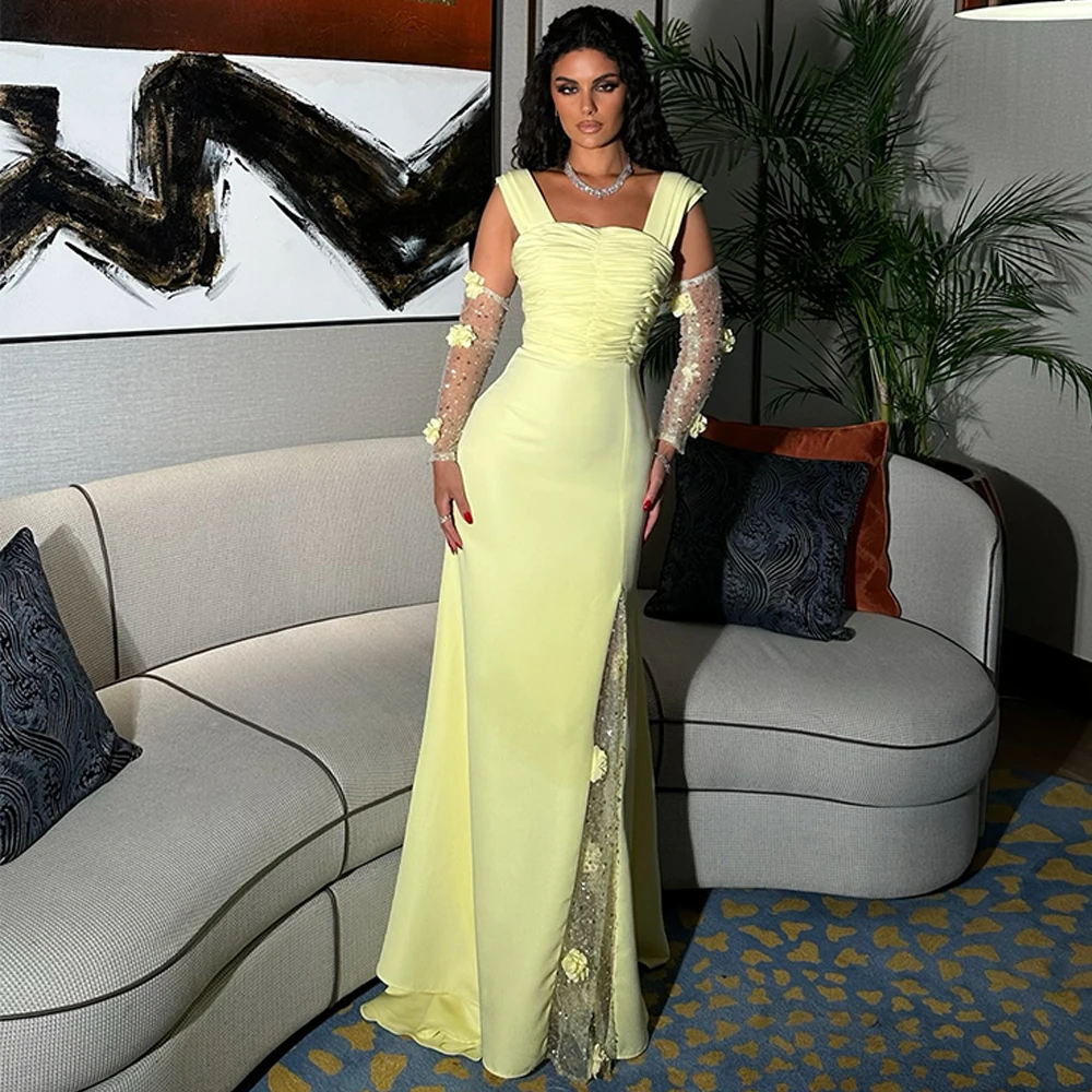 

Classic Square Collar Jersey Evening Dress Luxury 3D Flowers Homecoming Dresses Sexy Mermaid Customized Special Occasion Gowns