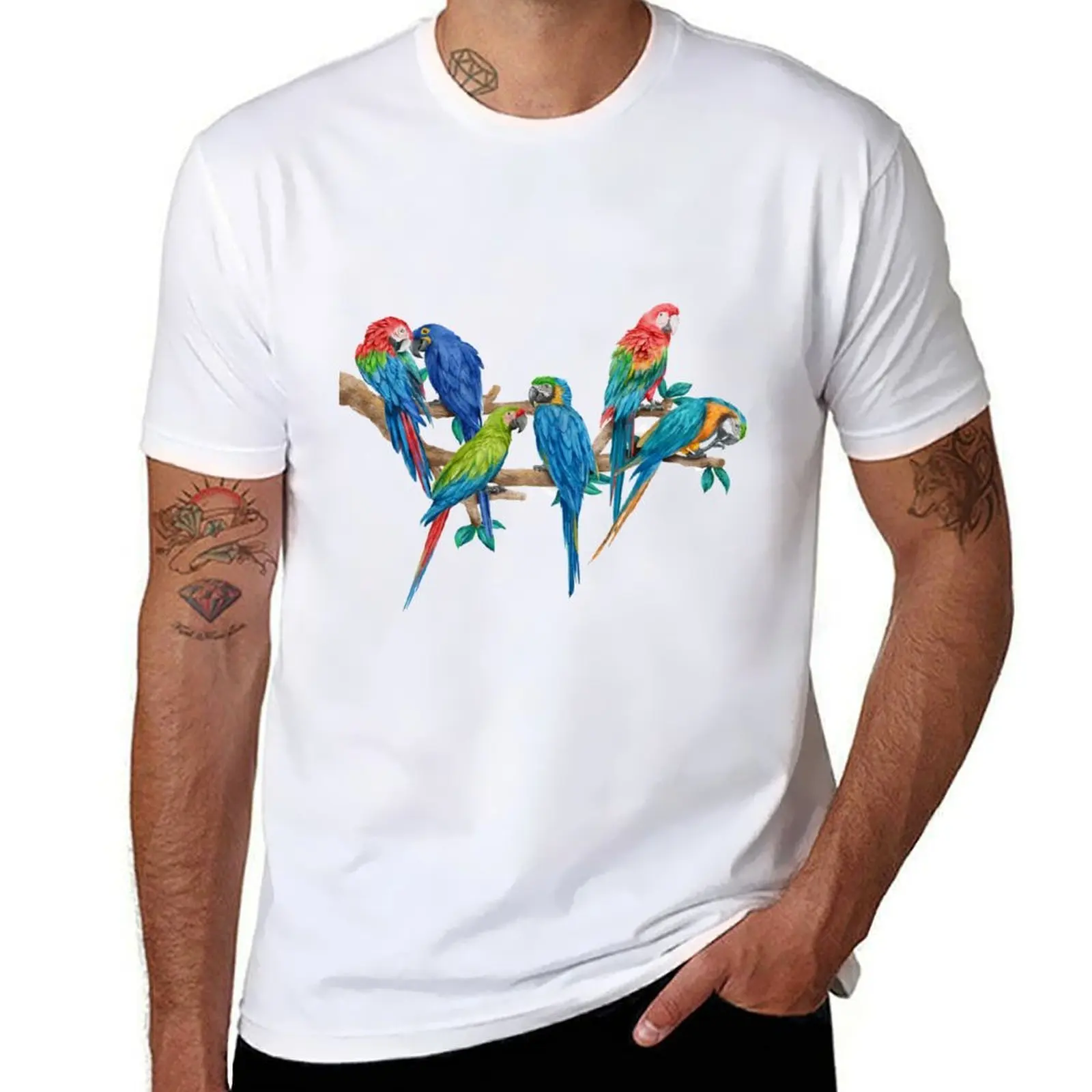 

Colorful Parrots T-Shirt black cotton t-shirt plain for man package t shirt man designer t shirts for man pack cotton T-shirt