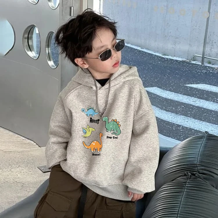 Latest summer children's cute colorful dinosaur-print pullover hoodie - boys' and girls' loose large-sized comfortable coat