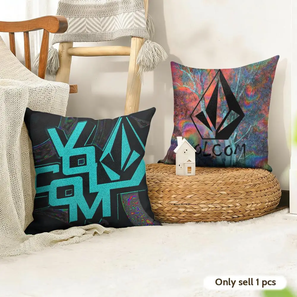 Fashion V-Volcom LOGO Cushion Cover Natural Linen Organic Fabric Double-Sided Printing Room Sofa Decor Pillow Case