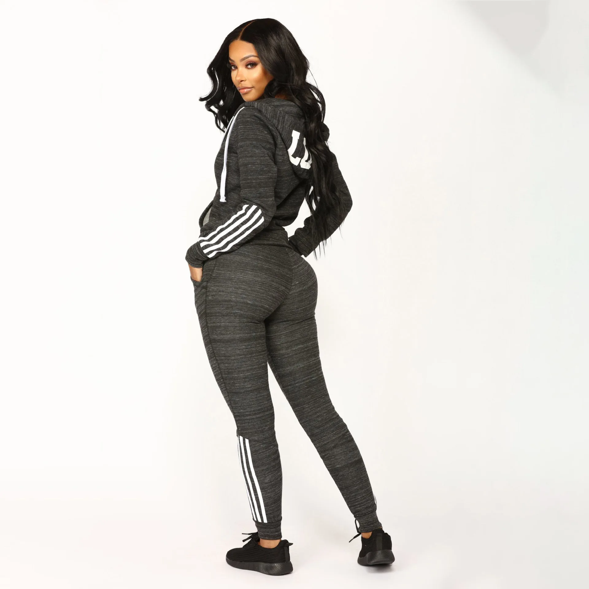 Felpa lunga Sve e pantaloni sportivi Set da due pezzi per donna Primavera Autunno Inverno Casual Faion Outfit Tessuto in poliestere