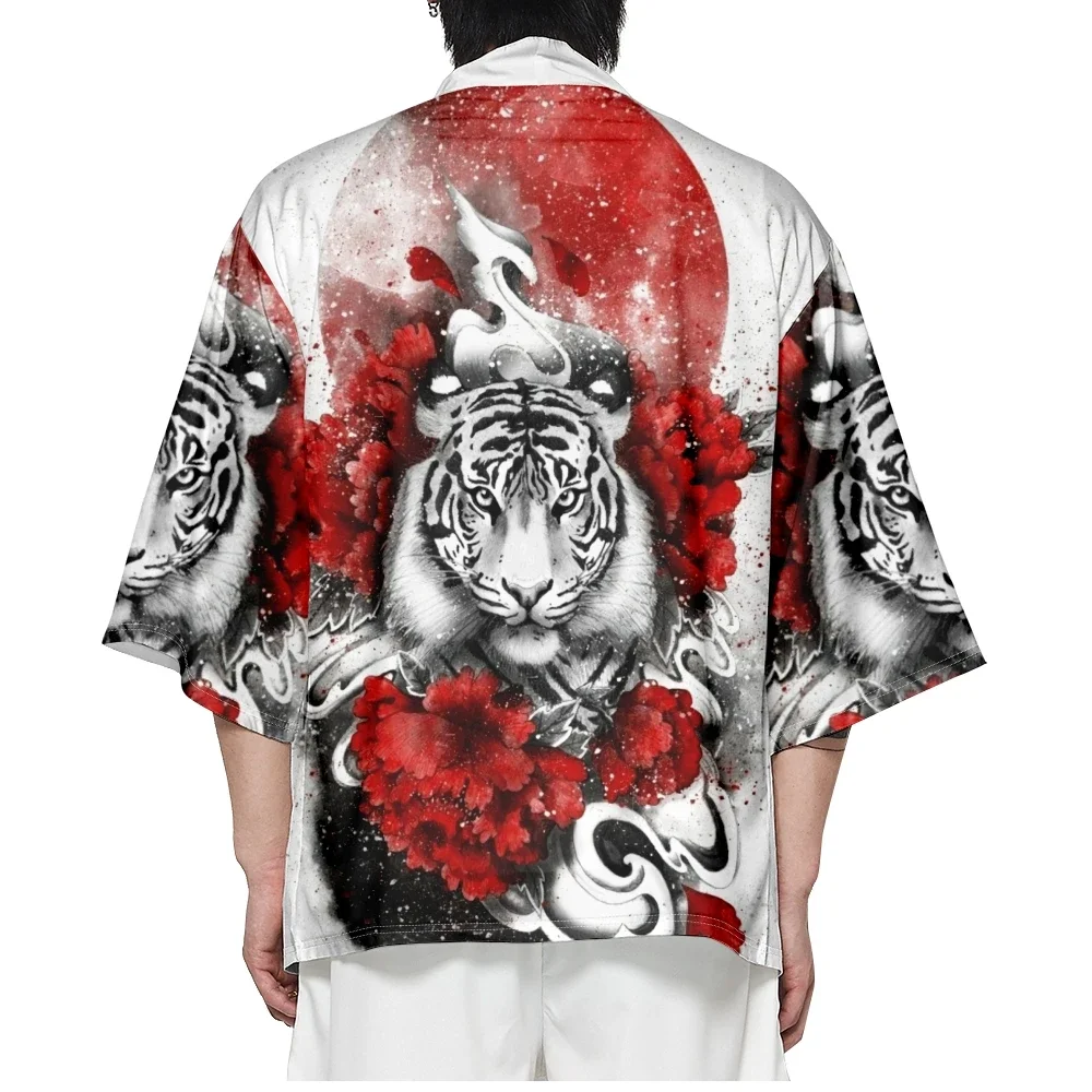 Tiger Print Beach Japanese Style Kimono Streetwear Men Women Cardigan Cosplay Haori Yukata Harajuku Tops Robe Japan