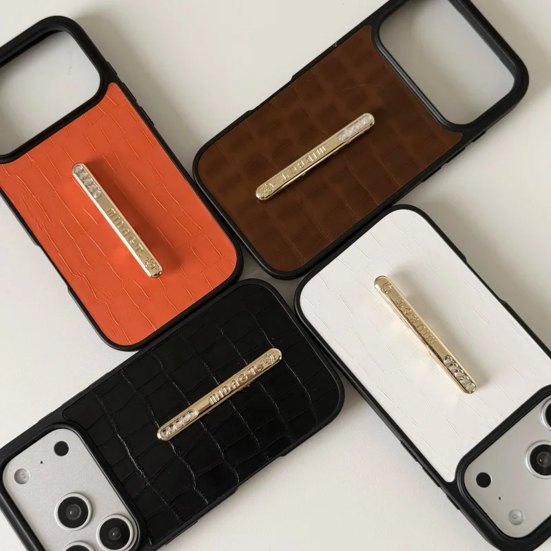 

Luxury Crocodile Pattern Phone Case For iPhone 17 Pro 16 15 14 Pro Max Cover with Matel Stand Protective Cases For Apple 16 Pro