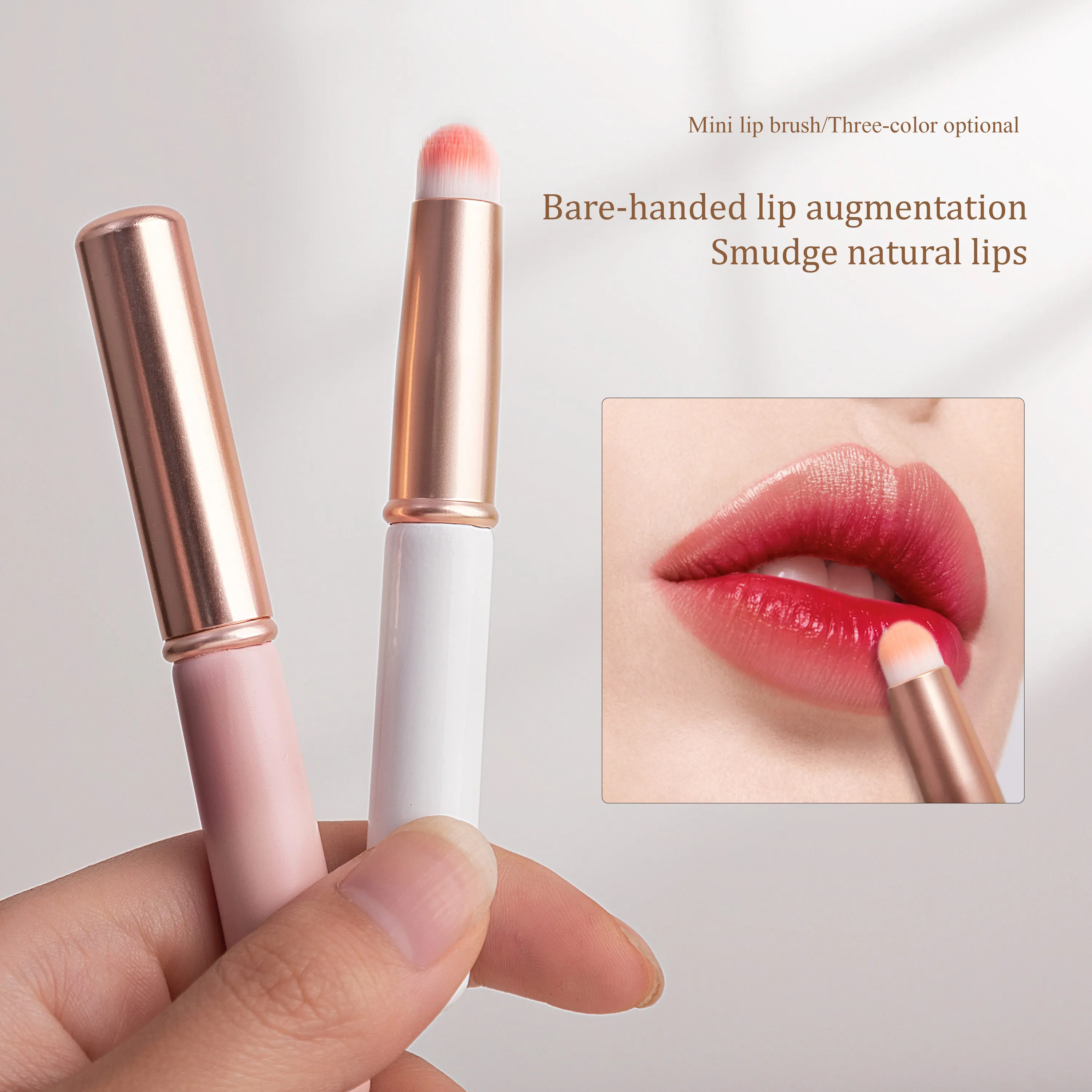 1-3PCS Mini Round Head Lip Brush with Cover Professional Portable Concealer Smudge Brushes Fiber Lips Smudging Brush Makeup Tool