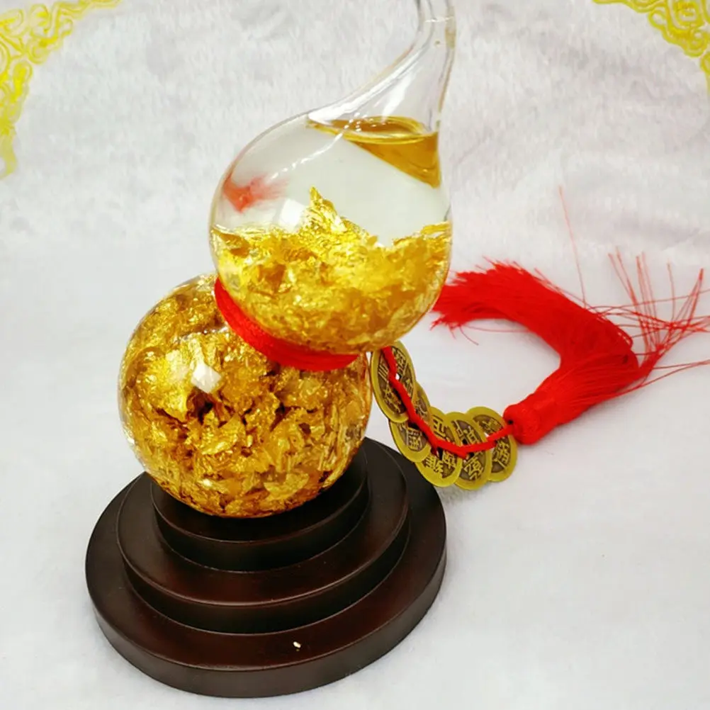 1Pcs Gold Gourd Shaped Crystal Feng Shui Decoration for Wealth Prosperity Desktop Ornament Home Office Tabletop Adornment