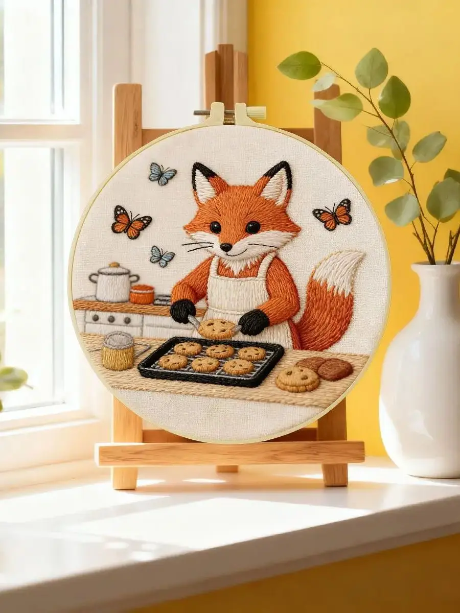 1 Stück 20X20CM/15X15CM 7,87/6,3 Zoll Tier - Fuchs Stickerei Starter-Kit DIY-Kit DIY-Stickerei-Set Handarbeiten Nadelkunst – Detail 6