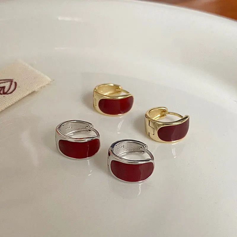 100% 925 Sterling Silver Geometric Earrings for Women Girl Vintage Drop Glaze Round Design Jewelry Party Gift Dropshipping