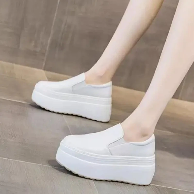 Autumn Loafer 8CM Platform Shoes Flats White Slip on Casual Shoes Slipony Women Sneakers Shoes Breathable Comfy Summer Sneakers